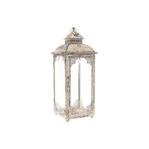 Homeroots Set Of Two Beige Glass And Metal Distressed Floor Lantern Candle Holders   517563