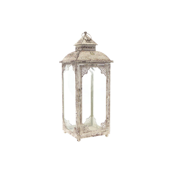 Homeroots Set Of Two Beige Glass And Metal Distressed Floor Lantern Candle Holders   517563