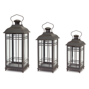 Homeroots Set Of Three Black Glass And Metal Geometric Floor Lantern Candle Holders   517567