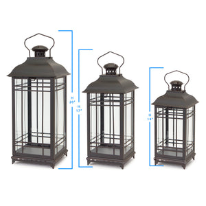 Homeroots Set Of Three Black Glass And Metal Geometric Floor Lantern Candle Holders   517567