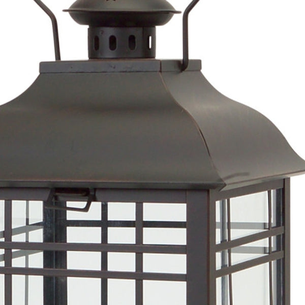 Homeroots Set Of Three Black Glass And Metal Geometric Floor Lantern Candle Holders   517567