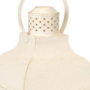 HomeRoots Set of Three Ivory Distressed Geometric Lantern Candle Holders for Stylish Home Décor Accents 517568