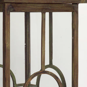 Homeroots Set Of Three Brown And Black Metal And Wood Geometric Floor Lantern Candle Holders   517571