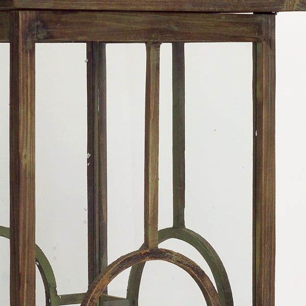 Homeroots Set Of Three Brown And Black Metal And Wood Geometric Floor Lantern Candle Holders   517571