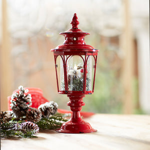 Homeroots Set Of Two Red Glass And Metal Distressed Tabletop Lantern Candle Holders   517572