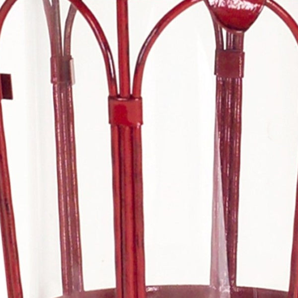 Homeroots Set Of Two Red Glass And Metal Distressed Tabletop Lantern Candle Holders   517572