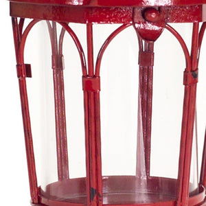 Homeroots Set Of Two Red Glass And Metal Distressed Tabletop Lantern Candle Holders   517572