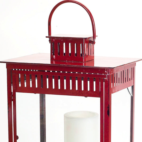 Homeroots Set Of Two Red Metal Ornate Floor Lantern Candle Holders   517573