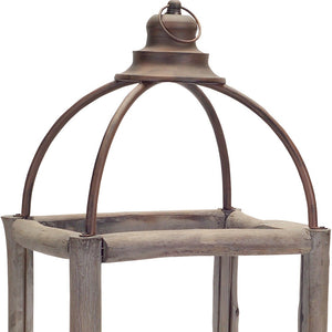 Homeroots Set Of Two Natural And Gray Glass Wood And Metal Geometric Floor Lantern Candle Holders   517574