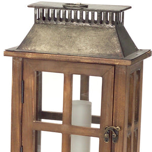 Homeroots Set Of Two Brown And Silver Wood And Metal Geometric Floor Lantern Candle Holders   517575