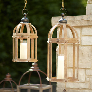 Homeroots Set Of Two Brown Wood And Glass Floor Lantern Candle Holders   517576