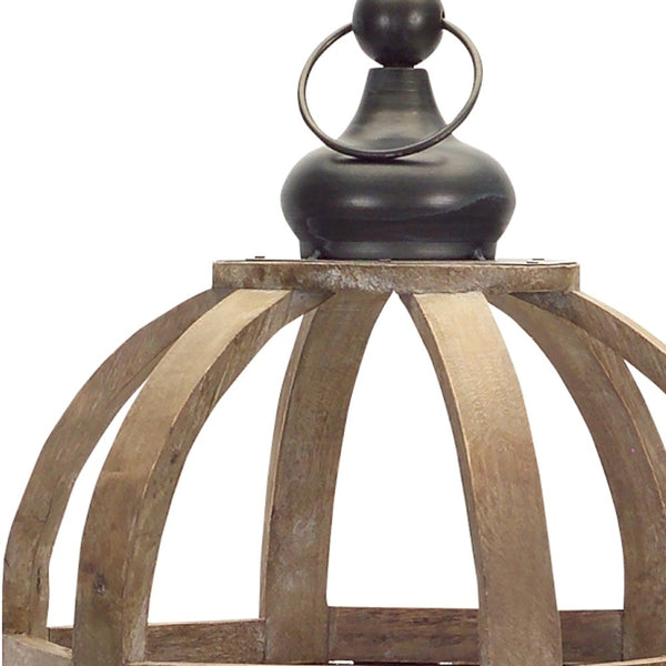 Homeroots Set Of Two Brown Wood And Glass Floor Lantern Candle Holders   517576