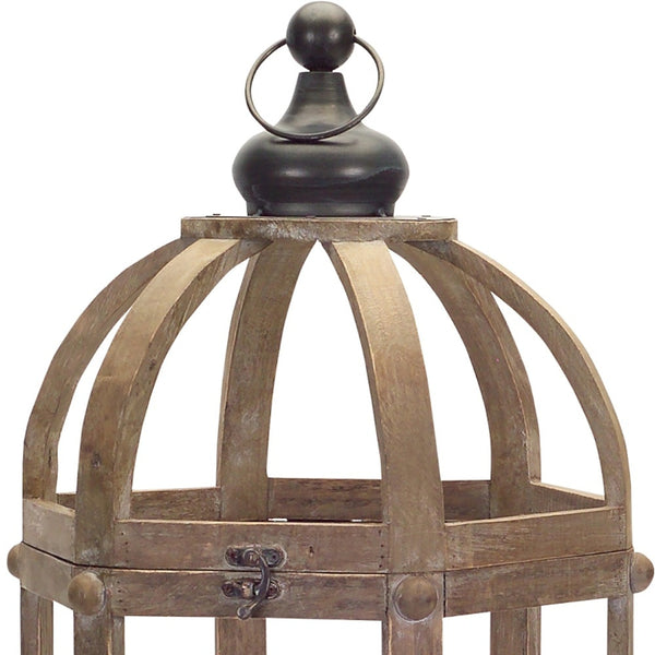 Homeroots Set Of Two Brown Wood And Glass Floor Lantern Candle Holders   517576