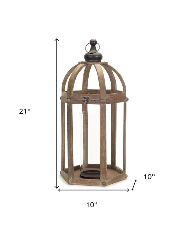 Homeroots Set Of Two Brown Wood And Glass Floor Lantern Candle Holders   517576