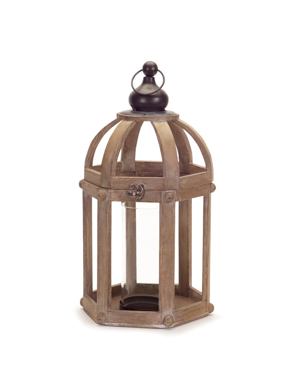 Homeroots Set Of Two Brown Wood And Glass Floor Lantern Candle Holders   517576