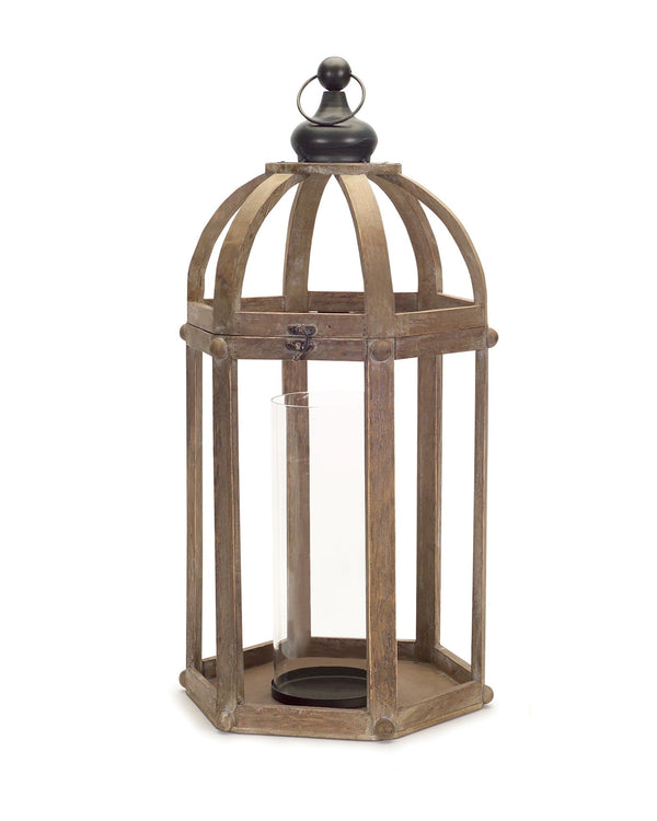 Homeroots Set Of Two Brown Wood And Glass Floor Lantern Candle Holders   517576