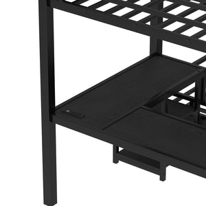 English Elm L-shaped Metal Triple Bunk Bed with Slide Desk and Storage for Shared Kids Rooms W1580S00568