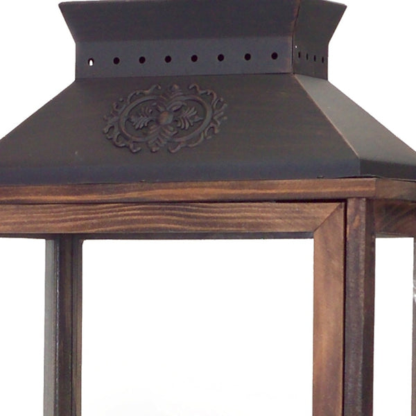 Homeroots Set Of Two Brown And Black Wood And Metal Rustic Floor Lantern Candle Holders   517578