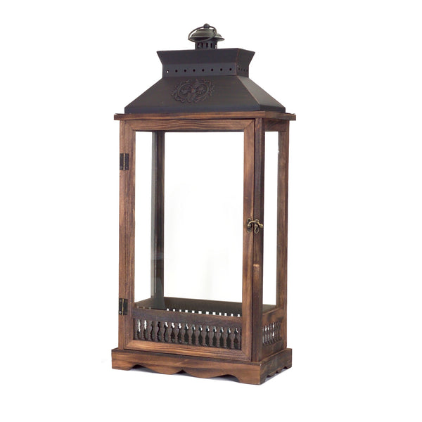 Homeroots Set Of Two Brown And Black Wood And Metal Rustic Floor Lantern Candle Holders   517578