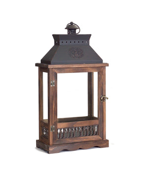 Homeroots Set Of Two Brown And Black Wood And Metal Rustic Floor Lantern Candle Holders   517578