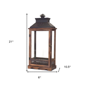 Homeroots Set Of Two Brown And Black Wood And Metal Rustic Floor Lantern Candle Holders   517578