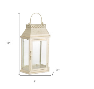 Homeroots Set Of Two Ivory Metal Filigree Floor Lantern Candle Holders   517583