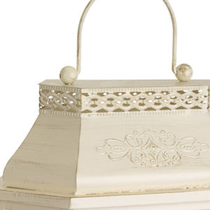 Homeroots Set Of Two Ivory Metal Filigree Floor Lantern Candle Holders   517583