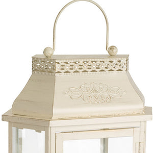 Homeroots Set Of Two Ivory Metal Filigree Floor Lantern Candle Holders   517583