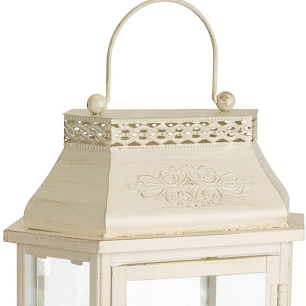 Homeroots Set Of Two Ivory Metal Filigree Floor Lantern Candle Holders   517583