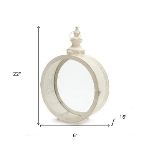 Homeroots 22" Ivory Glass And Metal Ornate Centerpiece Lantern Candle Holder   517584