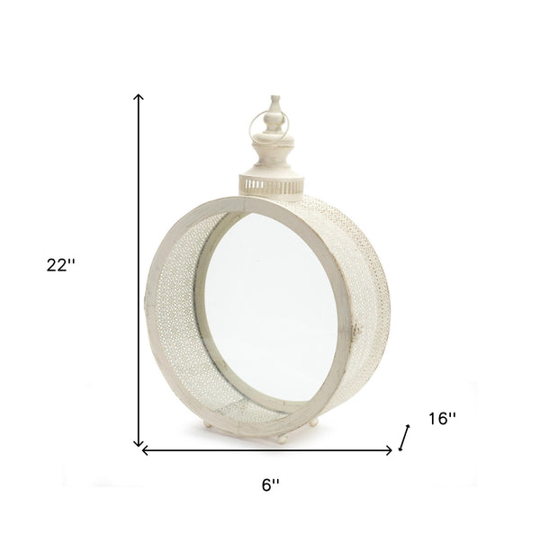 Homeroots 22" Ivory Glass And Metal Ornate Centerpiece Lantern Candle Holder   517584