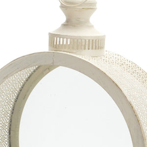 Homeroots 22" Ivory Glass And Metal Ornate Centerpiece Lantern Candle Holder   517584