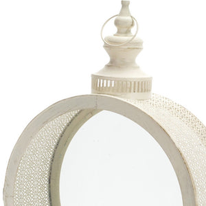 Homeroots 22" Ivory Glass And Metal Ornate Centerpiece Lantern Candle Holder   517584