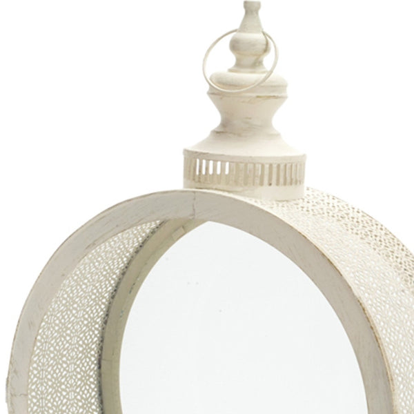 Homeroots 22" Ivory Glass And Metal Ornate Centerpiece Lantern Candle Holder   517584