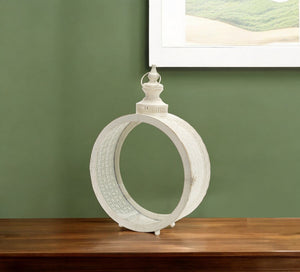 Homeroots 22" Ivory Glass And Metal Ornate Centerpiece Lantern Candle Holder   517584