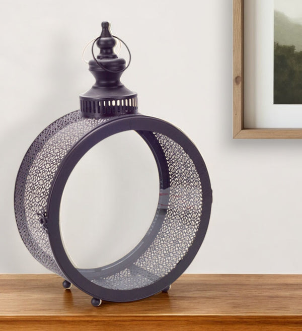Homeroots 18" Black Metal Ornate Centerpiece Lantern Candle Holder   517585