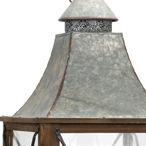 Homeroots Set Of Two Brown Black And Gray Wood And Galvanized Metal Lattice Floor Lantern Candle Holders   517587