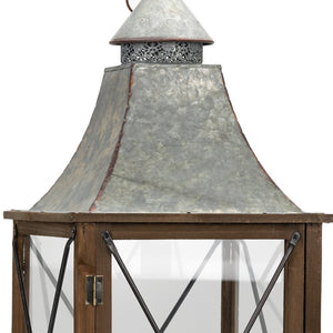 Homeroots Set Of Two Brown Black And Gray Wood And Galvanized Metal Lattice Floor Lantern Candle Holders   517587