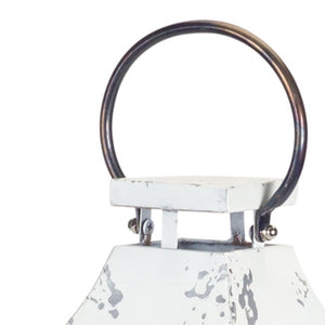 Homeroots Set Of Two White Glass And Metal Lattice Floor Lantern Candle Holders   517593