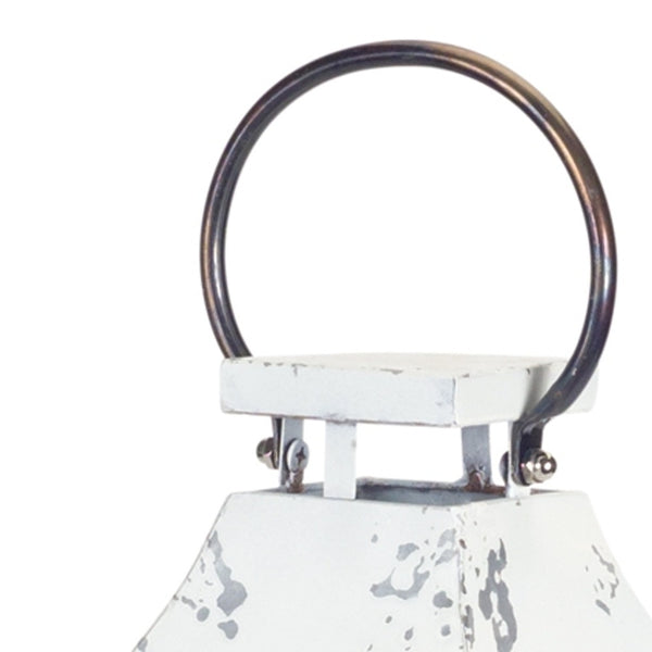 Homeroots Set Of Two White Glass And Metal Lattice Floor Lantern Candle Holders   517593