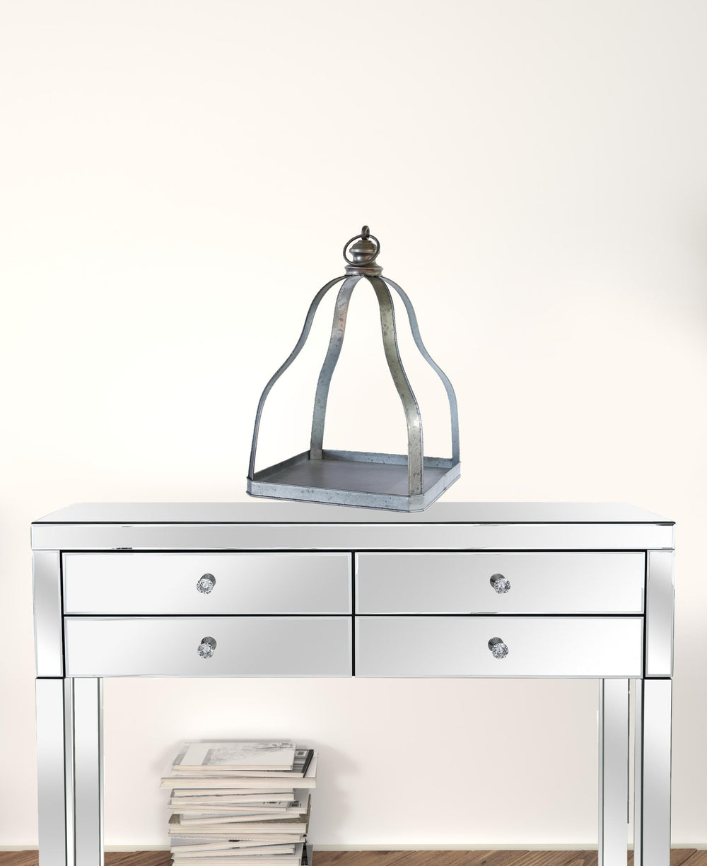 Homeroots Set Of Two Gray Galvanized Metal Tabletop Lantern Candle Holders   517594