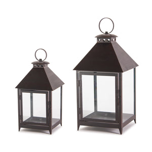 Homeroots Set Of Two Black Iron And Glass Geometric Floor Lantern Candle Holders   517596