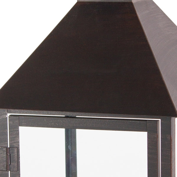 Homeroots Set Of Two Black Iron And Glass Geometric Floor Lantern Candle Holders   517596