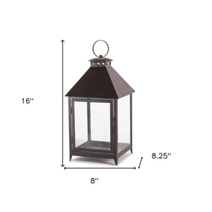 Homeroots Set Of Two Black Iron And Glass Geometric Floor Lantern Candle Holders   517596
