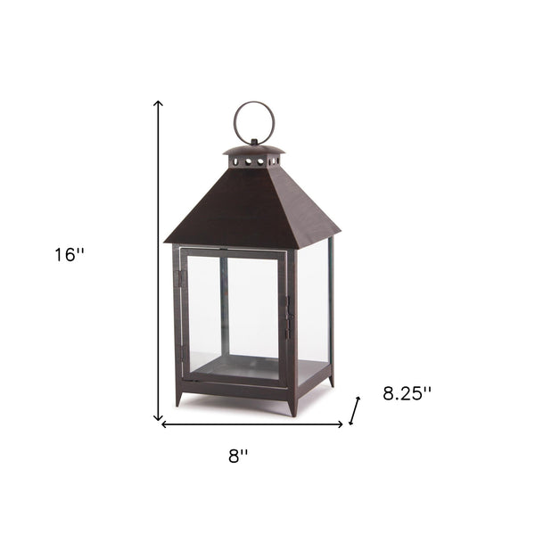 Homeroots Set Of Two Black Iron And Glass Geometric Floor Lantern Candle Holders   517596