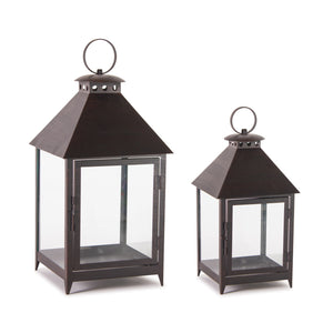 Homeroots Set Of Two Black Iron And Glass Geometric Floor Lantern Candle Holders   517596