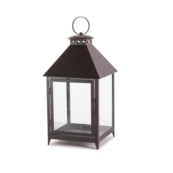 Homeroots Set Of Two Black Iron And Glass Geometric Floor Lantern Candle Holders   517596