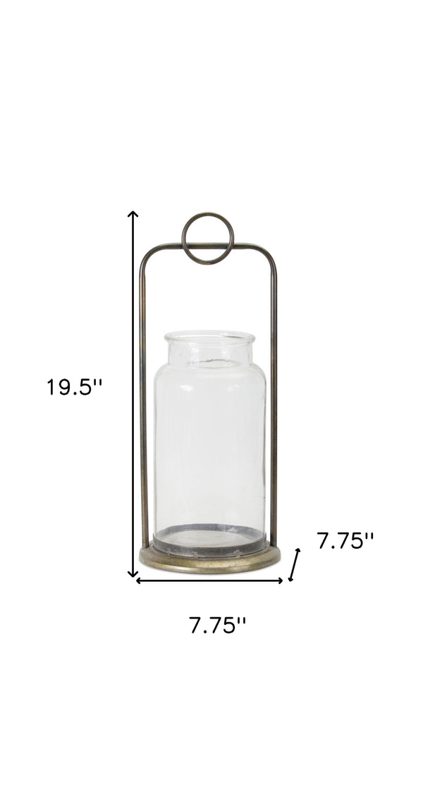 Homeroots Set Of Two Bronze Metal And Glass Tabletop Hurricane Candle Holders   517597