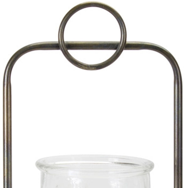 Homeroots Set Of Two Bronze Metal And Glass Tabletop Hurricane Candle Holders   517597