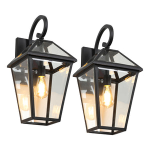 English Elm 21"(H) 2-Pack Outdoor Wall Lanterns Black Die-Cast Aluminum Clear Glass Farmhouse Sconces, Weatherproof W2312P368729